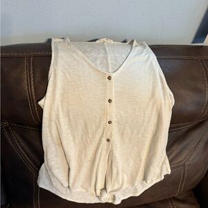 Double Zero Beige Sleeveless Button-Up Blouse